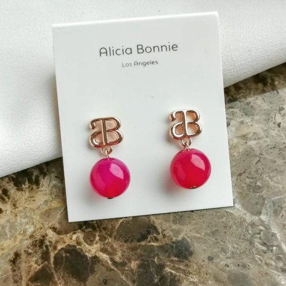 Alicia Bonnie Devotion Rose Gold Pink Agate Earrings - Picture 8 of 13
